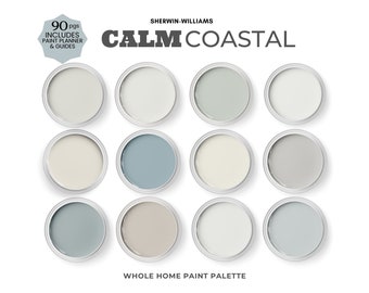 Calm Coastal Paint Color Palette ~ Sherwin Williams Coastal Colors ~ Beach House Colors and Coastal Exterior Paint Colors