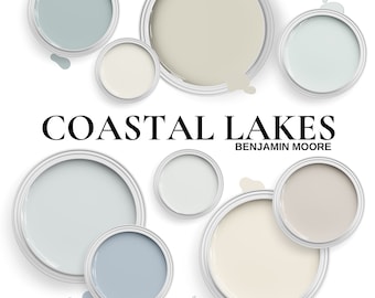 Lake House Paint Colors from Benjamin Moore~ Includes BM Morning Dew And BM October Mist. Coastal Lakes Color Palette For Whole House.