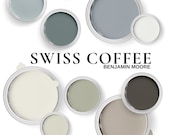 Benjamin Moore Swiss Coffee Color Palette ~  Colors For Living Room, Cabinets and Whole House.