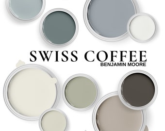 Benjamin Moore Swiss Coffee Color Palette ~  Colors For Living Room, Cabinets and Whole House.