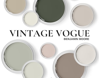 Benjamin Moore Vintage Vogue Color Palette. Complementary Colors for a Living Room, Bedroom Kitchen, Cabinets, Paint Colors For Whole Home.