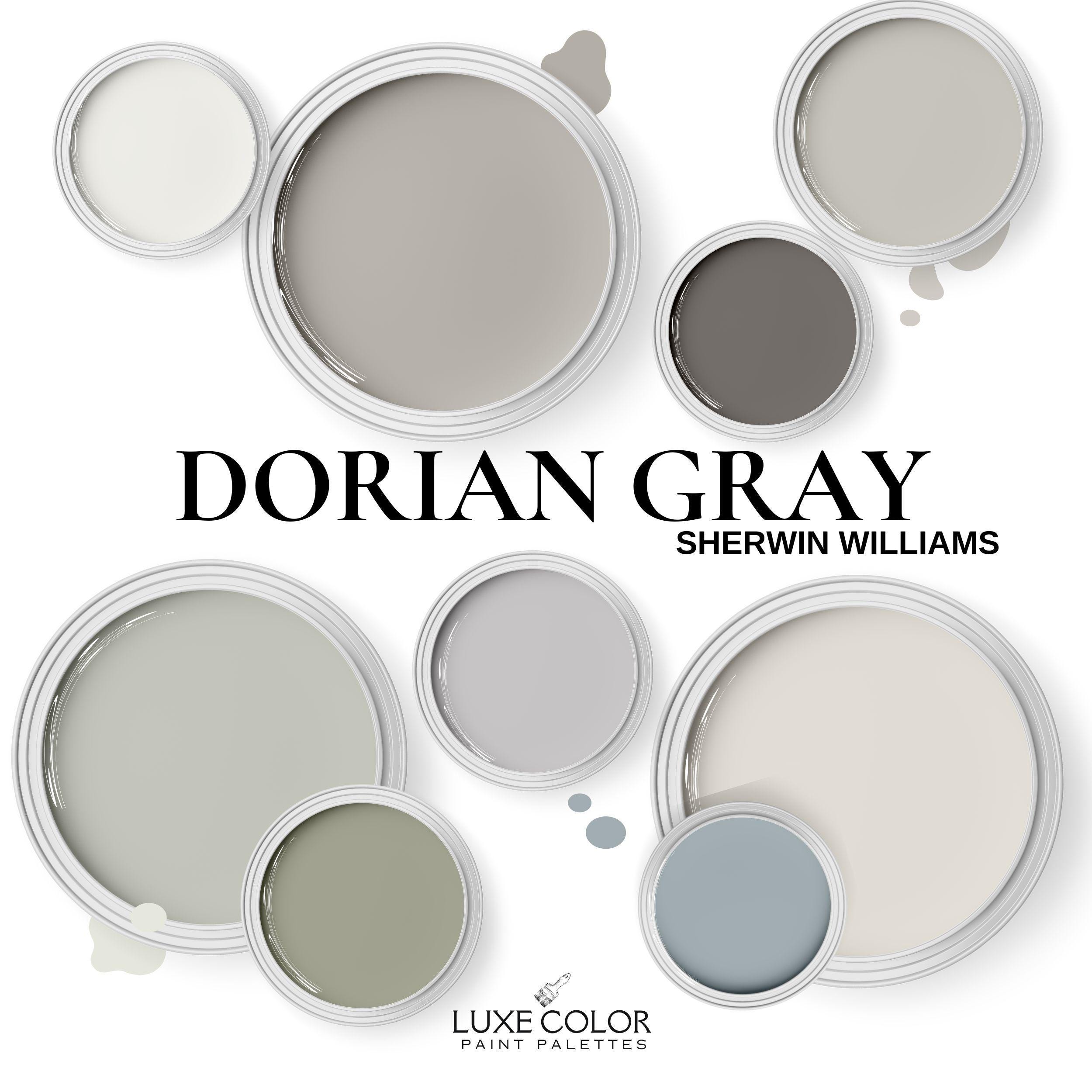 Sherwin Williams Dorian Gray Paint Palette - Coordinating colors for living rooms ~ bedrooms ~ bathrooms ~ cabinets~ a whole home palette.