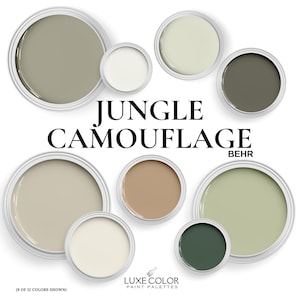 Behr Jungle Camouflage Color Palette ~  Paint Color Scheme For Whole House. Includes Behr Swiss Coffee, And Behr Polar Bear.