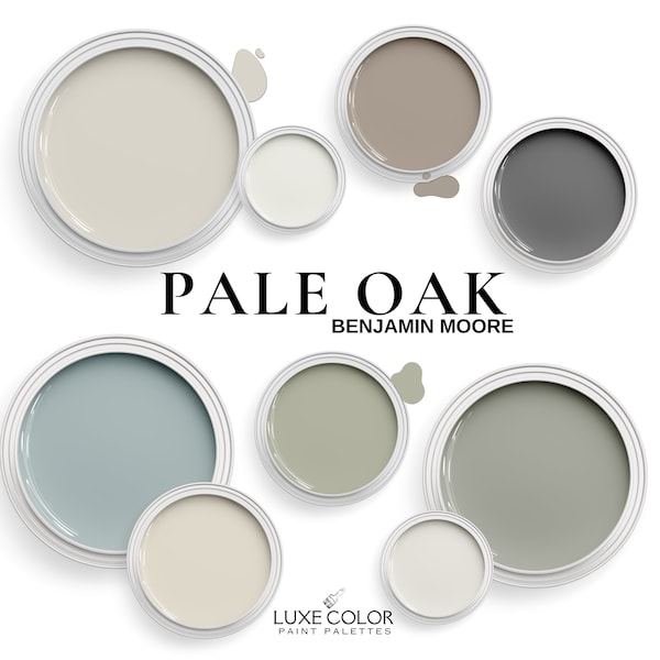 Benjamin Moore Pale Oak with Coordinating Colors ~  Complementary Color Palette for Living Room, Cabinets, and Whole House.