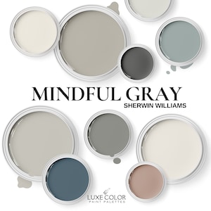 Sherwin Williams Mindful Gray and Coordinating Colors  ~ Paint Palette for  Living room ~ Bedroom ~ Whole House~ and Exterior.