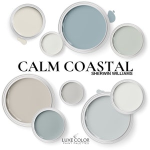 Calm Coastal Paint Color Palette ~ Coastal Colors Sherwin Williams~ Beach House Colors and Coastal Exterior Paint Colors