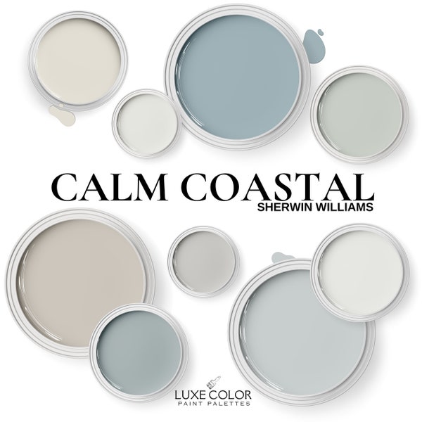 Palette de couleurs de peinture côtière Calm ~ Couleurs côtières Sherwin Williams ~ Couleurs Beach House et couleurs de peinture extérieure côtière