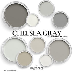 Benjamin Moore Chelsea Gray och matchande färger ~ Färgpalett för skåp, vardagsrum, kök och hela huset. (Digital nedladdning)