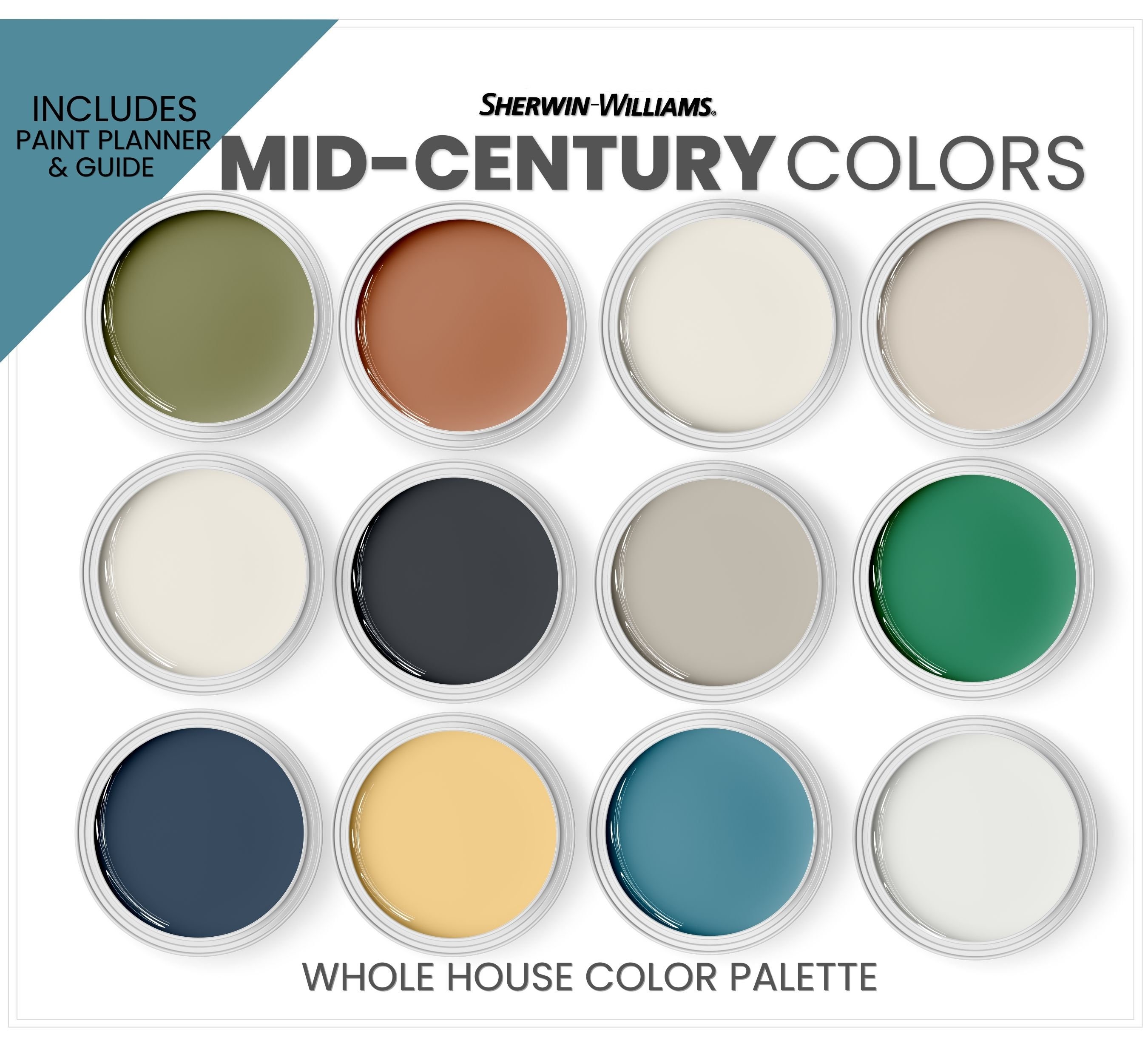 Mid Century Modern Colors Palette Sherwin Williams mid - Etsy