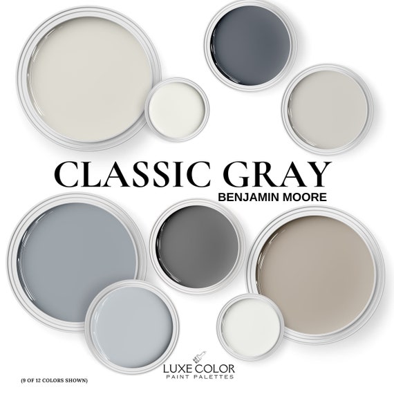 Benjamin Moore Classic Gray Palette ~  Complementary Colors for Living Room, Cabinets, and Whole House.