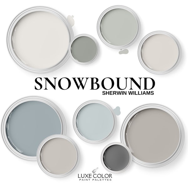 Sherwin Williams Snowbound et des couleurs coordonnées pour toute la maison. Comprend du fil d'argent SW et du grain de poivre SW.