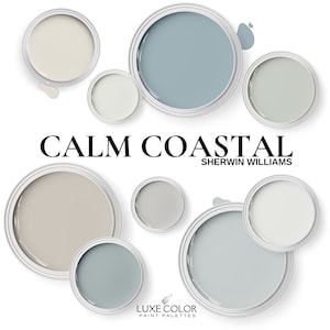 Calm Coastal Paint Color Palette ~ Sherwin Williams Coastal Colors ~ Beach House Colors and Coastal Exterior Paint Colors.