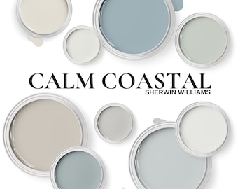 Calm Coastal Paint Color Palette ~ Sherwin Williams Coastal Colors ~ Beach House Colors and Coastal Exterior Paint Colors.