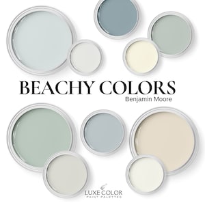 Cores de tinta praianas ~ Paleta de tintas Benjamin Moore para sala de estar ~ Paredes ~ Casa inteira ~ Também pode ser usada para exteriores.