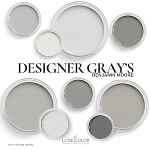 Paleta de colores grises de Benjamin Moore. Sugerencias de diseñadores en tonos grises claros, medios y oscuros para toda la casa.