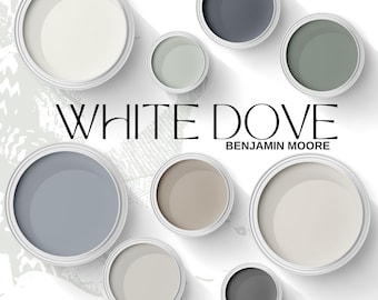 Paleta de pintura Benjamin Moore White Dove / Colores coordinados / Esquema de colores neutros para toda la casa / Guía de pintura para diseño de interiores