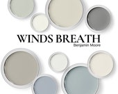 Benjamin Moore Wind's Breath Color Palette , Coordinated Home Paint Colors For Living Room, Kitchen Cabinets, Bathrooms and Bedrooms.