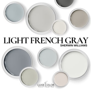 Light French Gray Color Palette ~ Top Sherwin Williams Gray Paint Color for Whole House Interior, Living Room, Kitchens,Cabinets & Bedrooms.