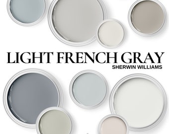 Paleta de colores gris francés claro ~ Color de pintura gris Sherwin Williams superior para interiores y exteriores de toda la casa.