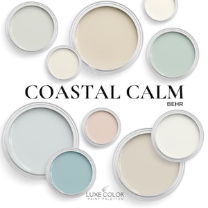 Behr Coastal Paint Colors ~ This Color Palette includes Behr Swiss Coffee Paint & Behr Breezeway ~ Best Selections of Paints For Whole House