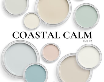 Couleurs de peinture Behr Coastal ~ Cette palette de couleurs comprend la peinture Behr Swiss Coffee et Behr Breezeway ~ Meilleures sélections de peintures pour toute la maison