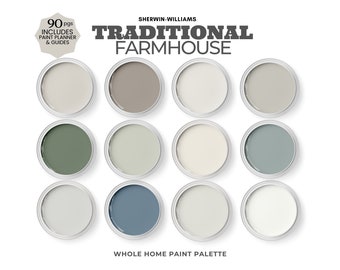 Farmhouse Paint Colors ~Traditional Farmhouse Interior Colors from Sherwin Williams ~ Farmhouse Color Scheme features Greek Villa.