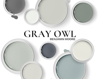 Benjamin Moore Gray Owl Color Palette. Colors For Living Room, Kitchen, Cabinets, and Whole House.
