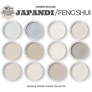 Japandi Paint Colors and Feng Shui Colors ~ Bedroom ~ Living Rooms ~ Sherwin Williams ~ Relaxing Palette for Whole House Color Scheme