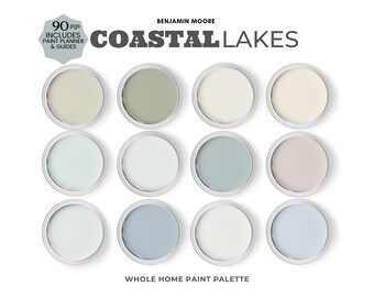 Calm Coastal Lakes Color Scheme from Benjamin Moore ~  Includes Popular Paints Morning Dew & Color of the Year October Mist.