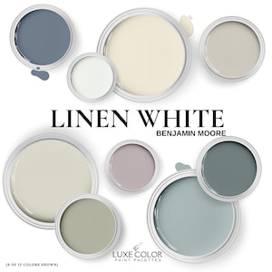 Linen White Benjamin Moore Color Scheme ~ Color palette For whole home, cabinets, and kitchen.