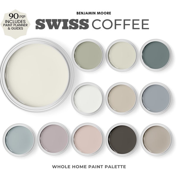 Benjamin Moore Swiss Coffee Complimentary Colors ~  Includes Trim Colors For Walls, Cabinets and Whole house Palette.