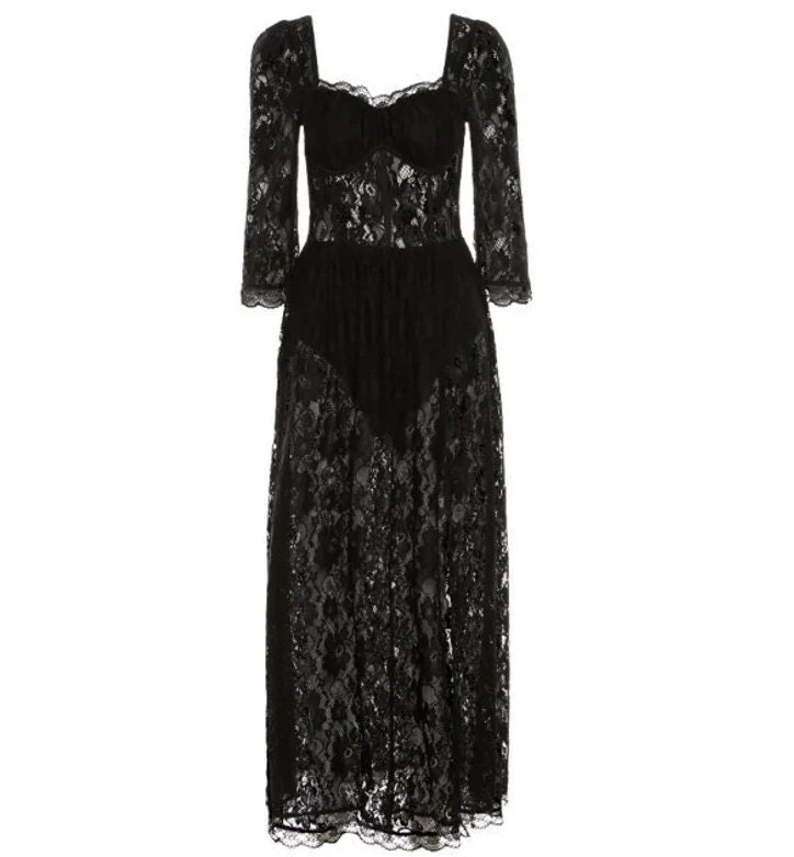 Maxi Long Romantic Black Lace Dress Cottagecore Beautiful - Etsy