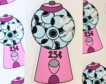 Klistermärke - Ögonglob Tuggummimaskin | Spöklika, Kusliga, Pastellgothiska, Funky Alt-konstiga klistermärken