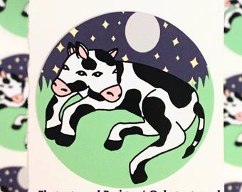 Two Headed Calf Sticker | Art Creepy Cow Weird Unusual Unique Funky Goth Original
