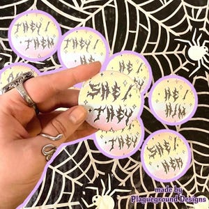 Custom Pronoun Pins! Rainbow Pastel Goth - Pride Pins, LGBTQ Pride, LGBTQ Pin