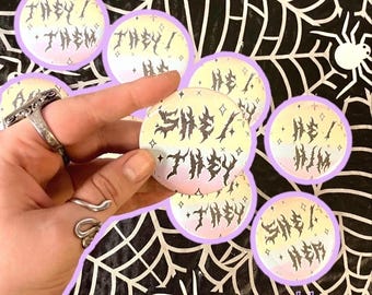 Custom Pronoun Pride Pin – Pastel Goth LGBTQ+ Badge
