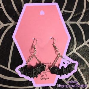 Handmade Bat Earrings - Black/Glow in the Dark - gothic jewelry accessories weird chain
