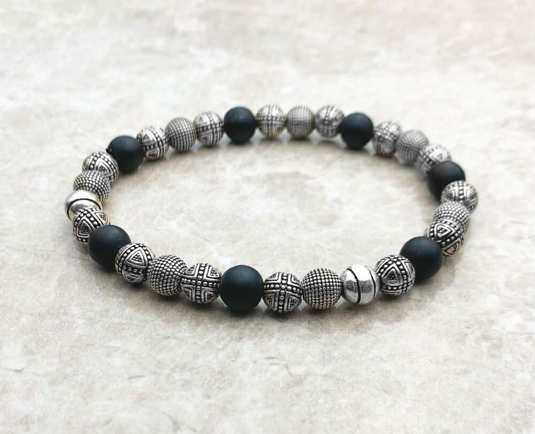 Sterling Silver Bracelet for Men Beaded Bracelet Silver Bracelets for