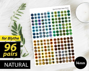96 pairs Printable Eye chips. 14mm Blythe Doll Eyes. Instant Download. JPG, PDF. Yellow, Green, Blue, Brown Colors