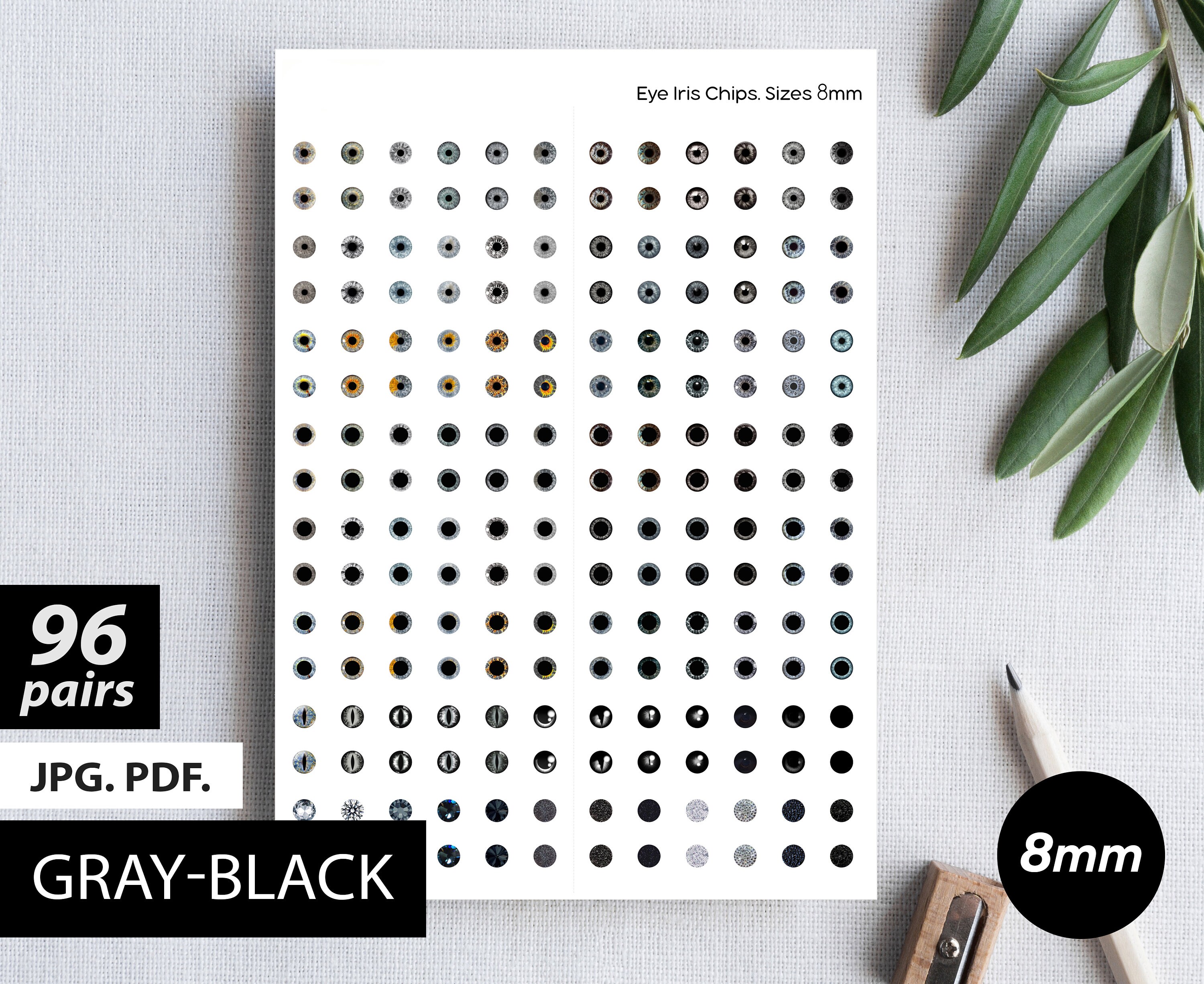 96 Pairs Printable Eye Chips. 8mm Toys Doll Eyes. Instant - Etsy