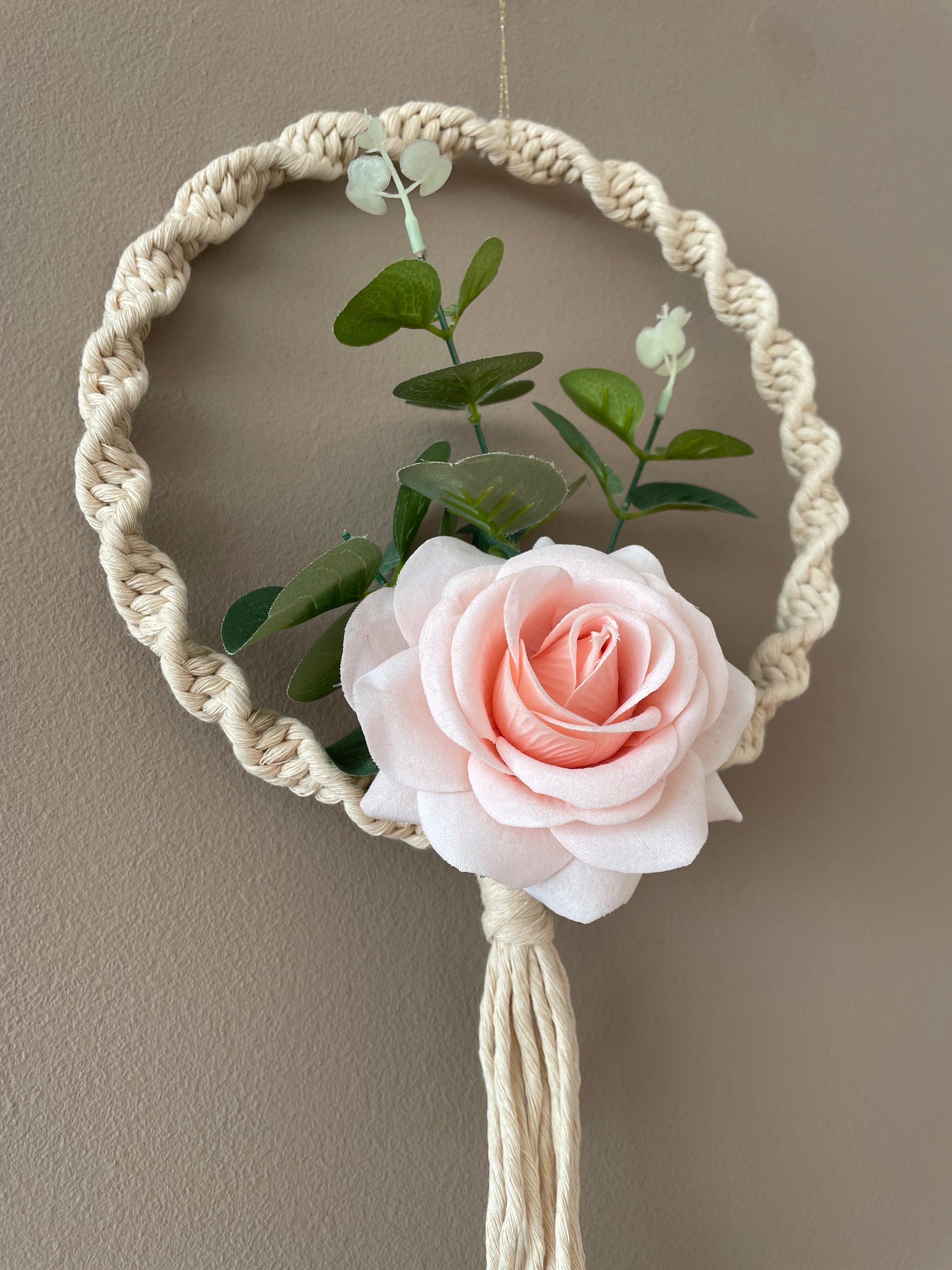 Couronne en Macramé, Décoration Rose