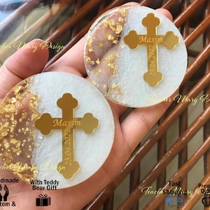 Baptism Magnet Favors, Custom Cross Fridge Magnets, Golden Cross Tag, Luxury Cross Magnet