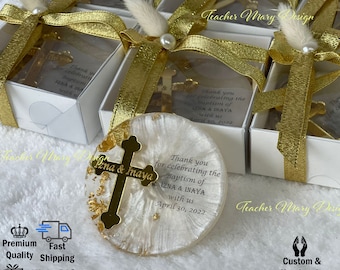 Baptism Favors, Custom Cross Fridge Magnets, Golden Cross Tag, Luxury Cross Magnet, Mi Bautizo, Baby Shower Favor, Decorated Box