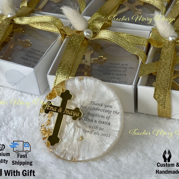 Baptism Favors, Custom Cross Fridge Magnets, Golden Cross Tag, Luxury Cross Magnet, Mi Bautizo, Baby Shower Favor, Decorated Box