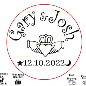 Sigillo di cera autoadesivo Claddagh Ring Promise, sigillo di cera irlandese, calligrafia personalizzata, sigilli di cera staccabili e attaccabili, adesivi con sigillo di cera monogramma, fai da te