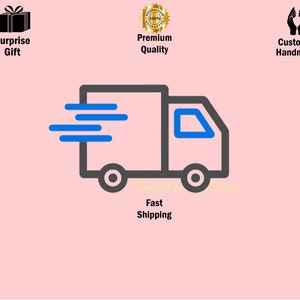 May include: A black and white illustration of a delivery truck with blue stripes, representing fast shipping. The truck has a blue window. The image includes the text "Fast Shipping".
