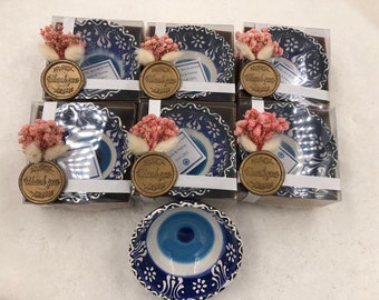 Evil Eye Ceramic Bowl Wedding Favors, Christmas Favors and Thank You Guest Gift with Transparent Packages