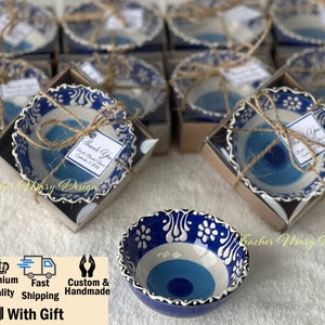 Evil Eye Wedding Favors, Evil Eye Ceramic Bowl Baptism Favors, Baby Shower Favors with Free Kaufeta Candy, Christmas Gifts, Quinceañera