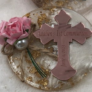 Rose Gold Baptism Favors, Baby Girl Baby Shower, Pink First Holy Communion, Personalized Cross, Custom Refigrator Magnet,  Thank you gift