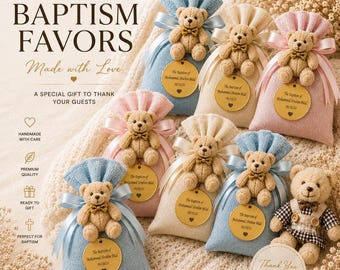 Gift Bag Party Favor, Teddy Bear Baby Shower, Baptism Favors, Free-Express Shipping